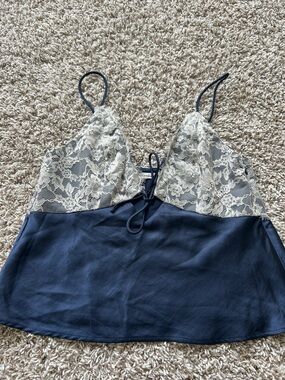 Abercrombie & Fitch Navy Blue and Cream Lace Tank Top